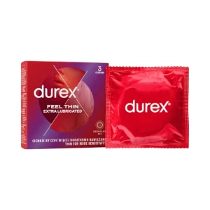 Durex Feel Thin Extra Lubricated 3 vnt. prezervatyvų dėžutė Durex Feel Thin Extra Lubricated 3 vnt. prezervatyvų dėžutė
