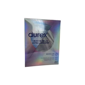 Durex Invisible Extra Lubricated 20 vnt. prezervatyvų dėžutė