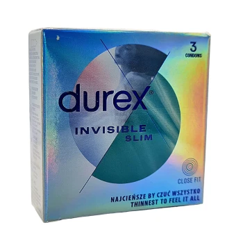 Durex Invisible Slim 3 vnt. dėžutė prezervatyvų