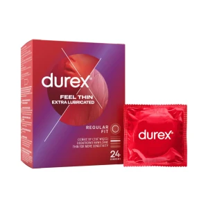Durex Feel Thin Extra Lubricated 24 vnt. prezervatyvų dėžutė