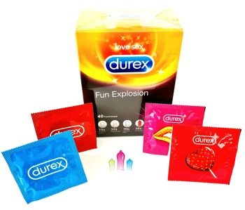 Durex Fun Explosion 40 vnt. prezervatyvų dėžutė.