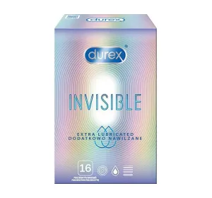 Durex Invisible Extra Lubricated 16 vnt. prezervatyvų dėžutė