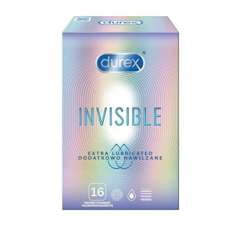Durex Invisible Extra Lubricated 16 vnt. prezervatyvų dėžutė