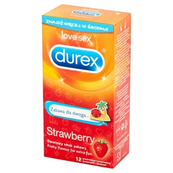 Durex Strawberry 12 vnt. prezervatyvų dėžutė