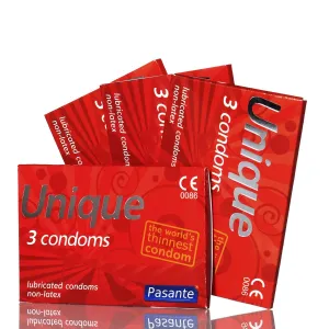 Pasante Unique 3 vnt.  prezervatyvų dėžutė